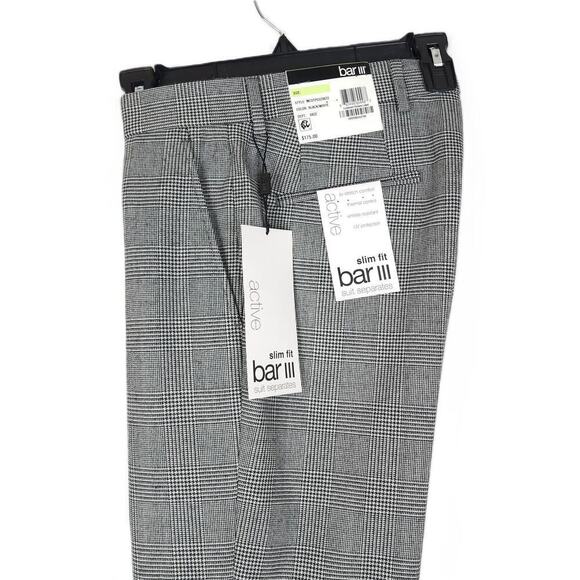 Bar III Men's Slim-Fit Active Stretch Wool Suit Pant Black/White Plaid 30x32 NWT - Picture 1 of 6